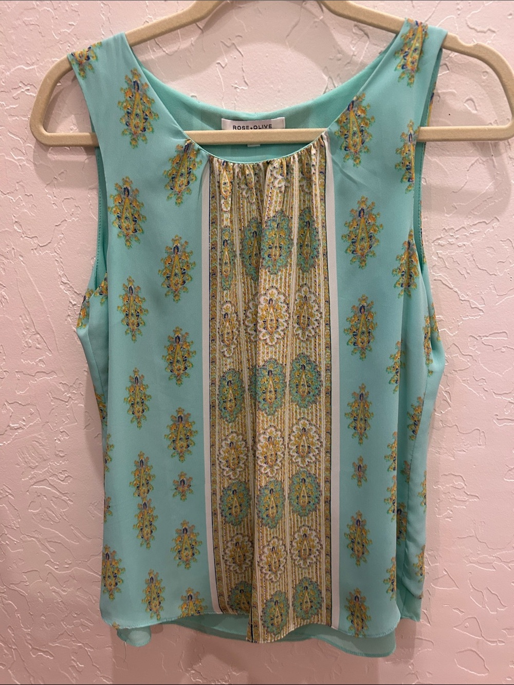 Rose & Olive Mint Green Paisley-Print Pleated Front Camisole